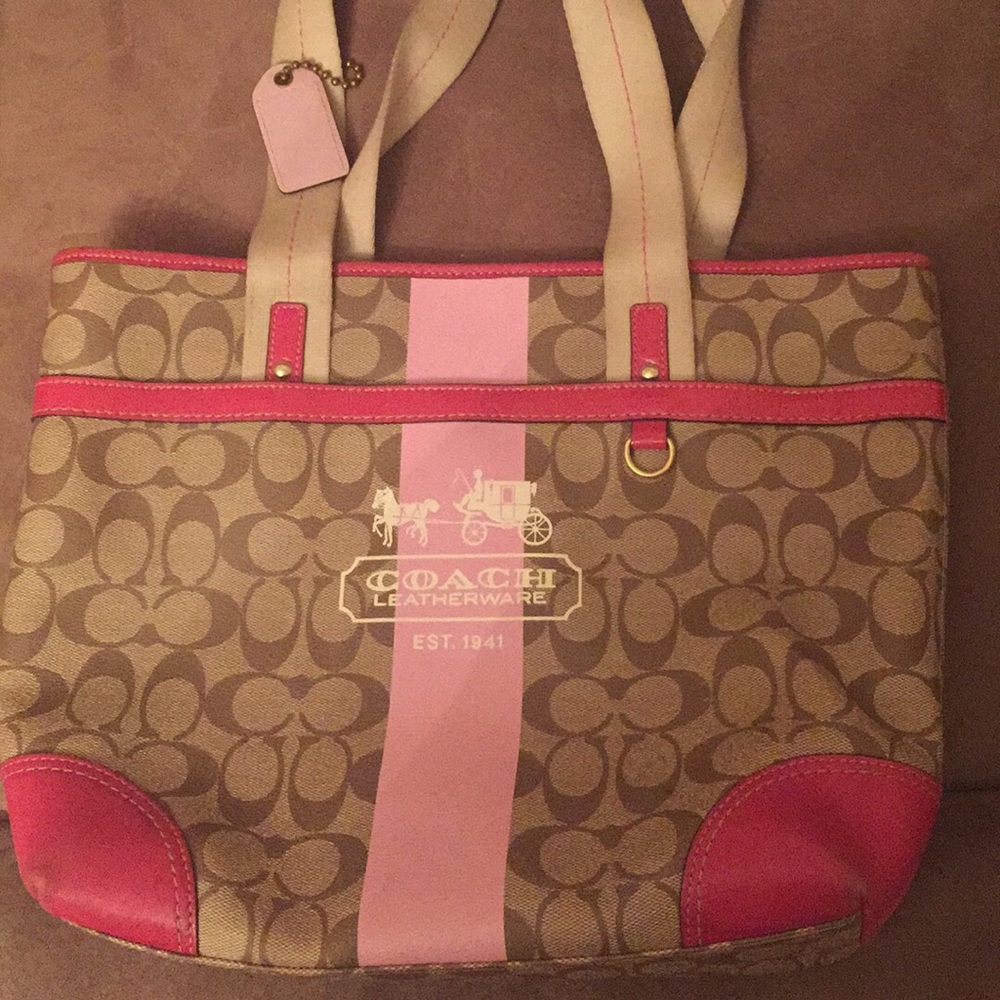 Coach pink stripe tote